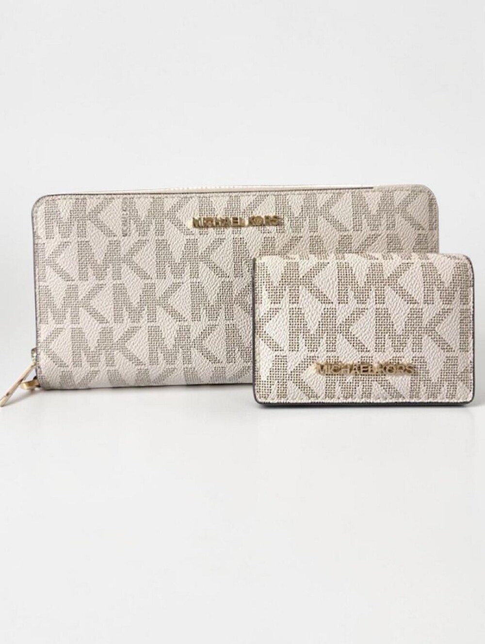 Michael Kors Jet Set Travel Large Continental Wallet & Slim Wallet Set Vanilla